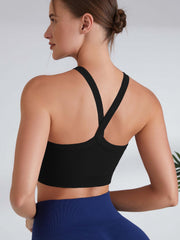 Crisscross Beauty Back Sports Bra Ribbed Solid Fitness Bra