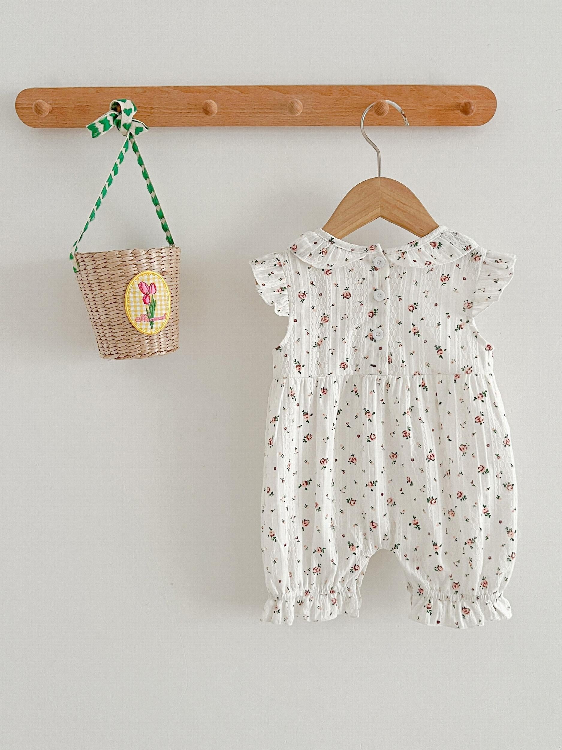 Baby Girls Floral Romper Ruffle Sleeves Summer Rompers