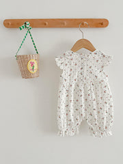 Baby Girls Floral Romper Ruffle Sleeves Summer Rompers