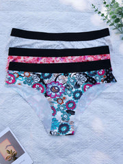 3 Pack Boho Panties Set Women's Plus Tropical & Rainbow Print Briefs