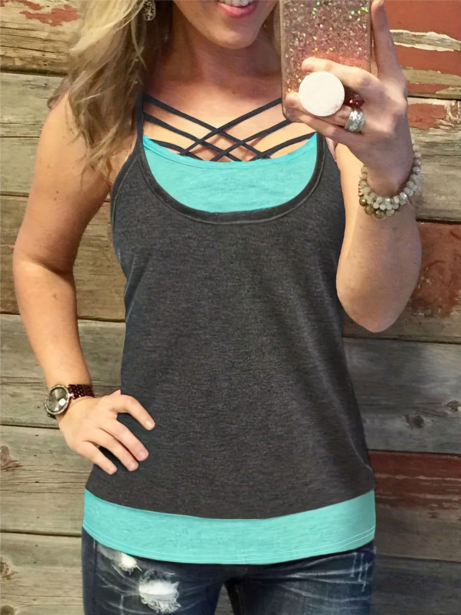 Colorblock Criss Cross Cami Top