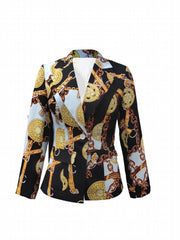 Chain Print Lapel Blazer Casual One Button Long Sleeve Outerwear