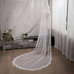 Boho Wedding Lace Border Veil Full Lace Circular Train Ivory Bridal Veil