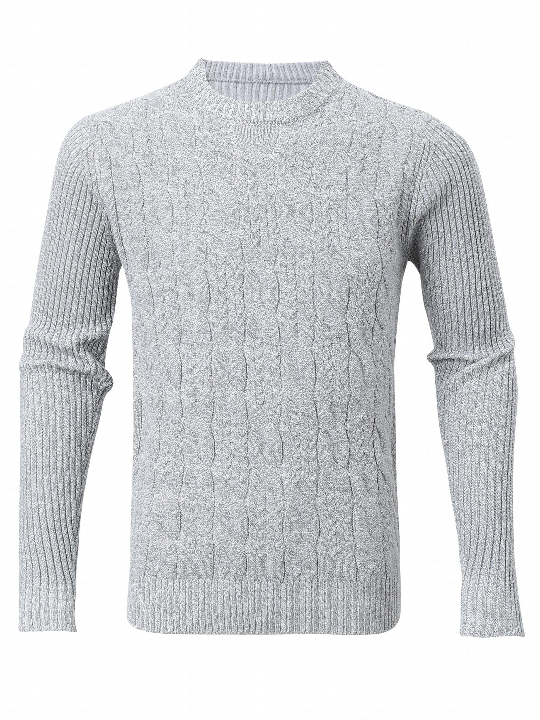 Solid Cable Sweater Men's Warm Crew Neck Pullover For Fall Winter