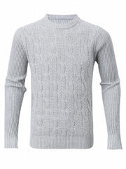Solid Cable Sweater Men's Warm Crew Neck Pullover For Fall Winter