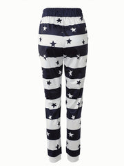 Striped & Star Print Drawstring Pants Women's Casual Pants