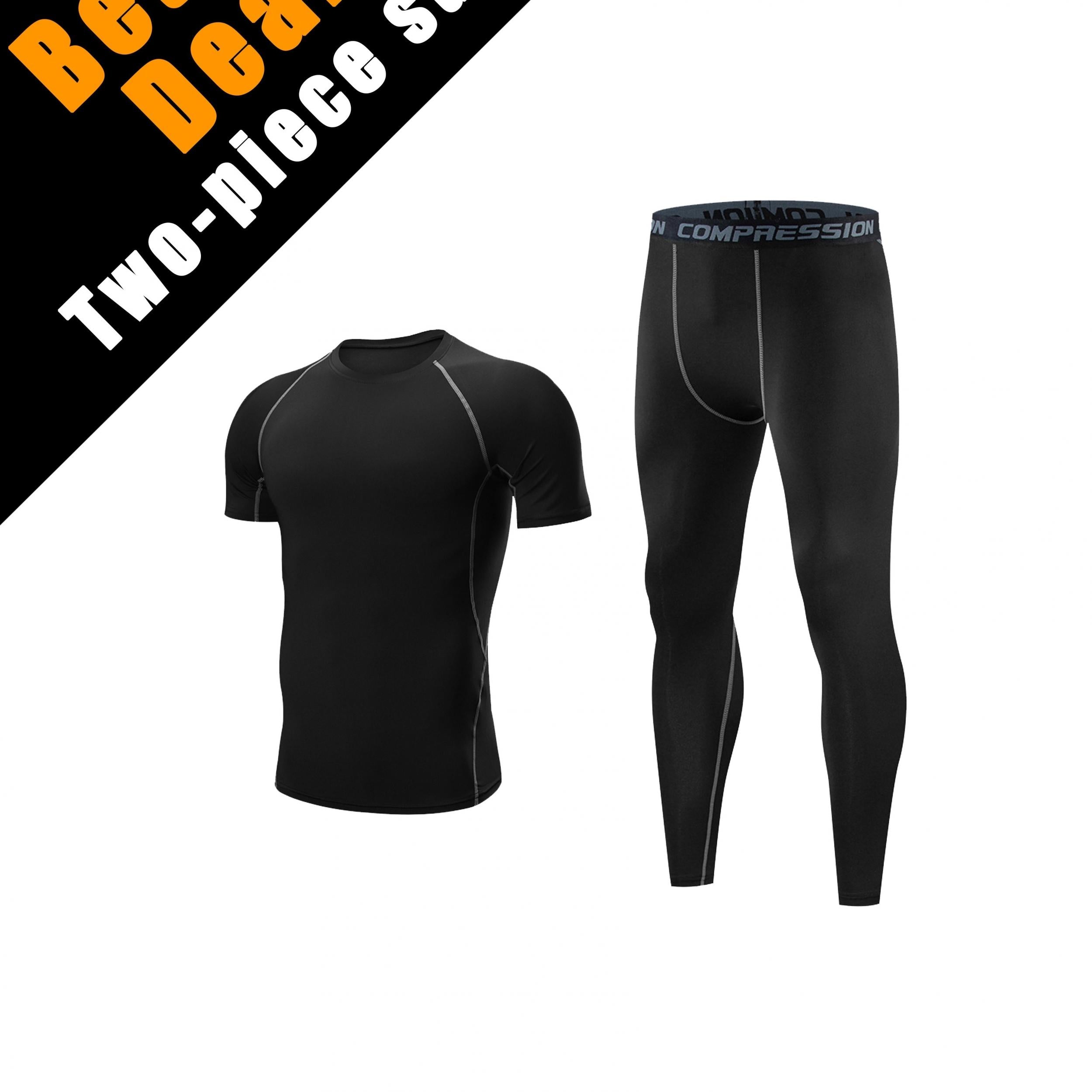 Men's Compression Athletic Tracksuit Short Sleeve Jersey And Leggings