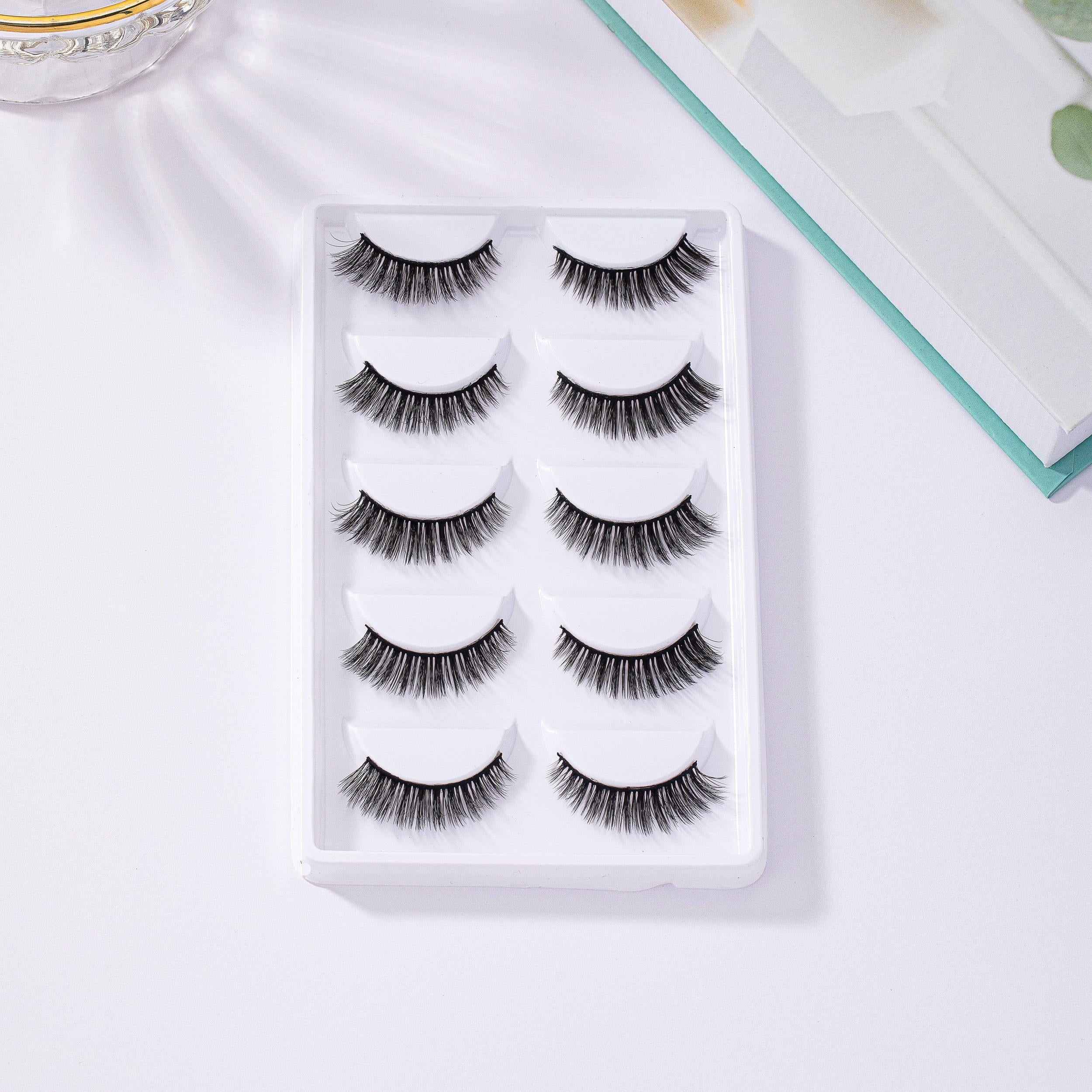 5 Pairs Natural Look Wispy Cat Eye 3D False Eyelashes