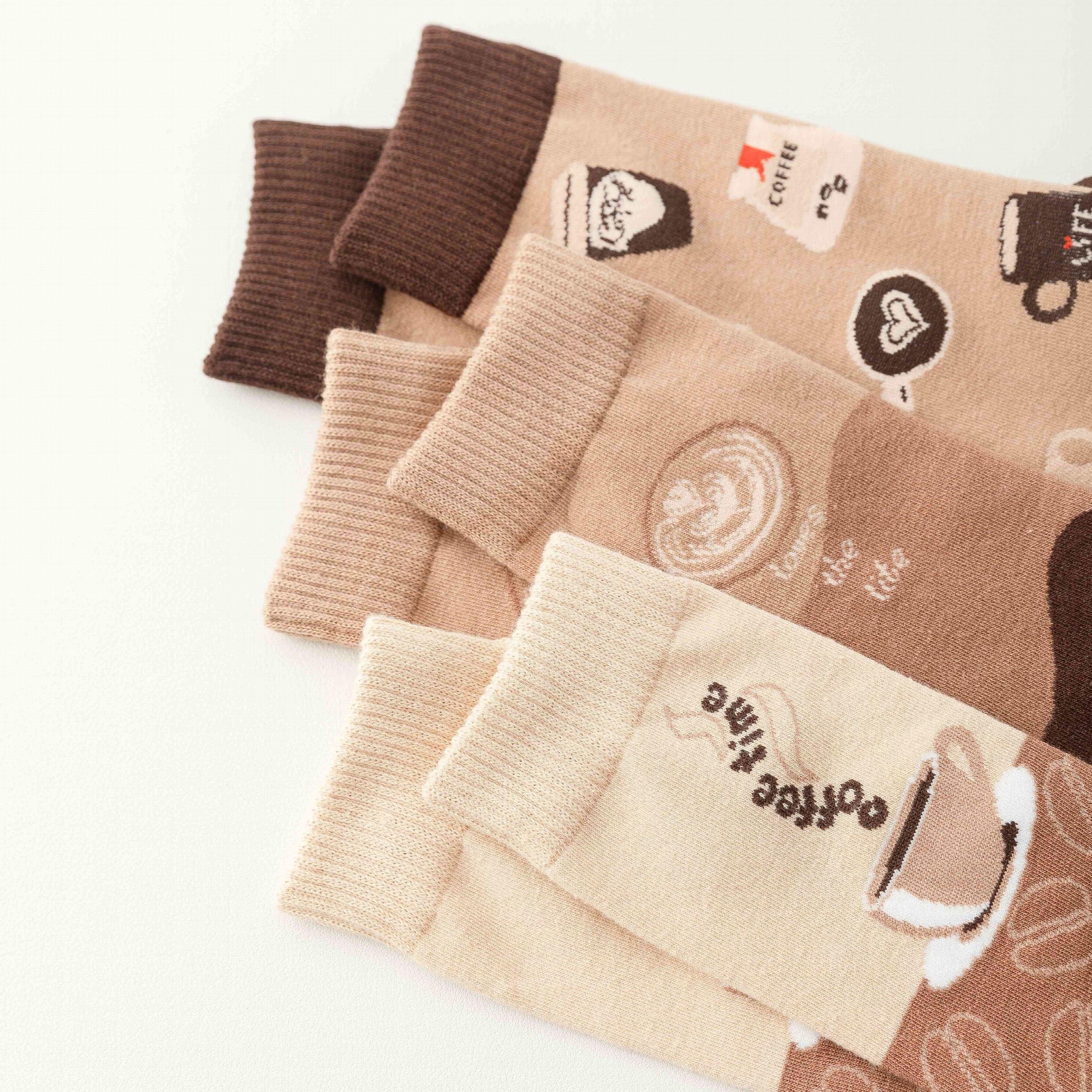 5 Pairs Coffee Print Socks Women's Stockings