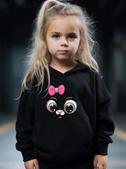 Girls Cartoon Cat Pattern Long Sleeve Hooded Sweatshirt Sporty Pullover