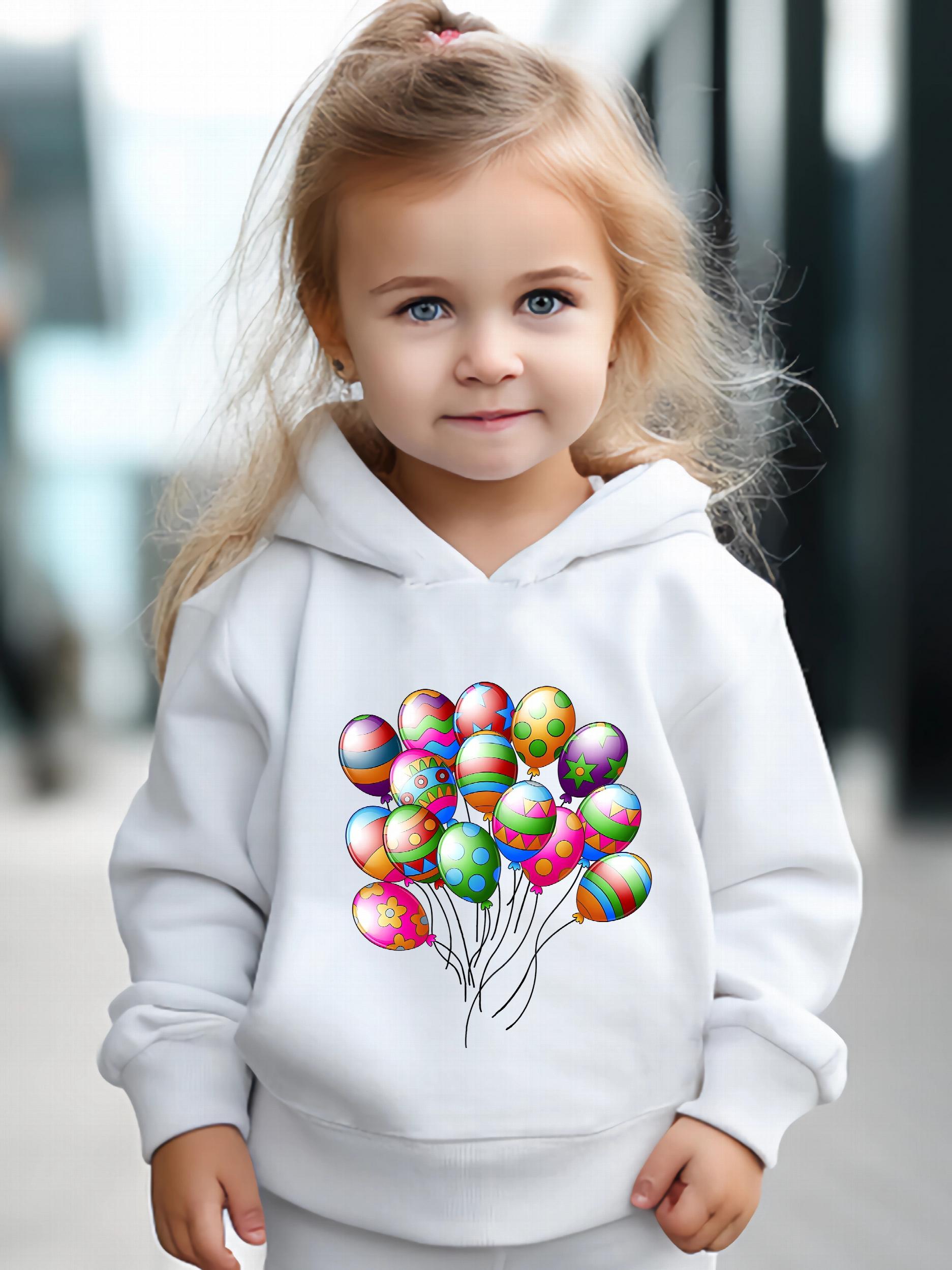 Girls Cartoon Balloon Hooded Sweatshirt & Sweatpants Set