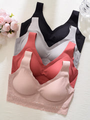 4pcs Lace Wireless Bras Comfy Stretch Intimates Bra Women's Lingerie