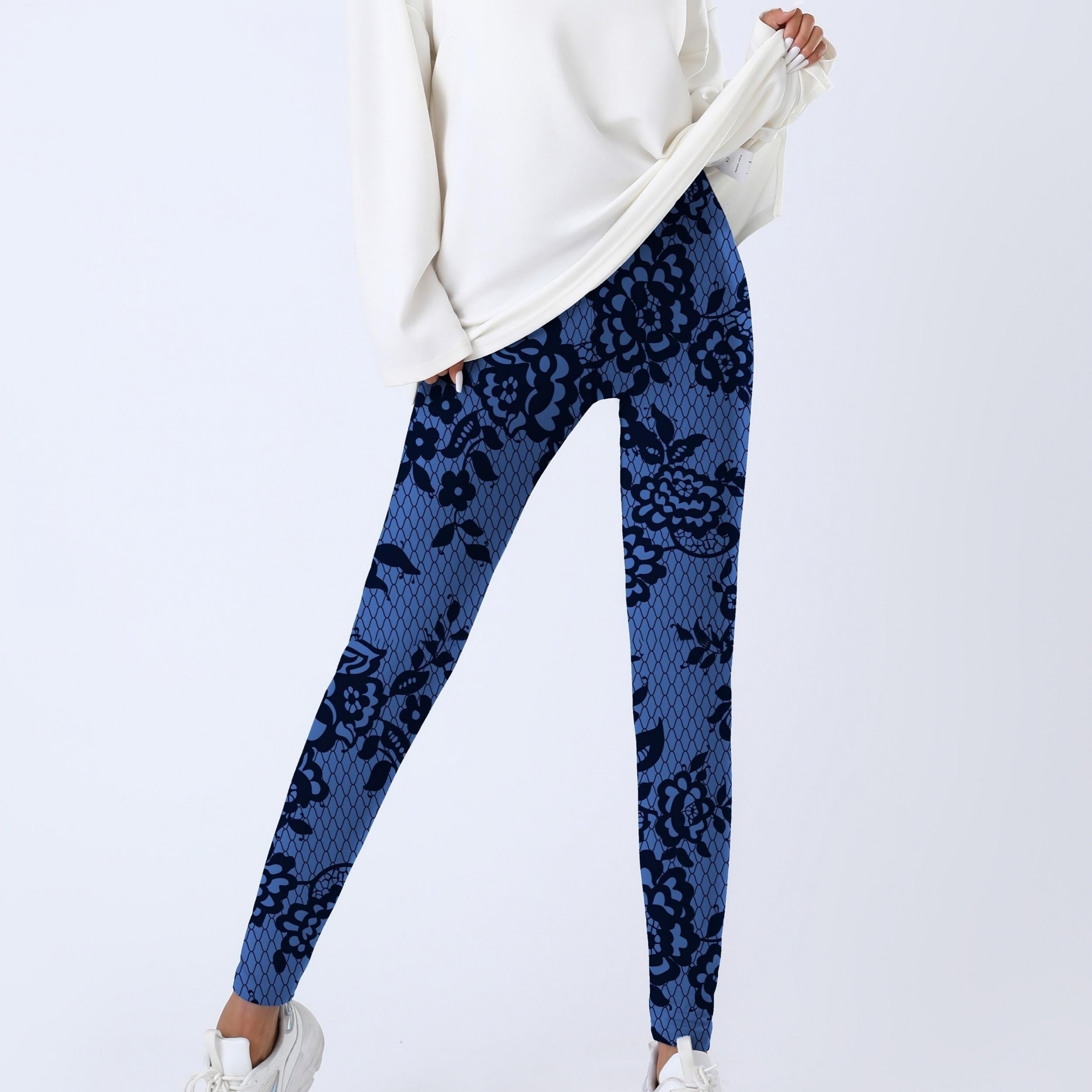 Floral Print Skinny Sports Leggings Elastic Waist Yoga Leggings
