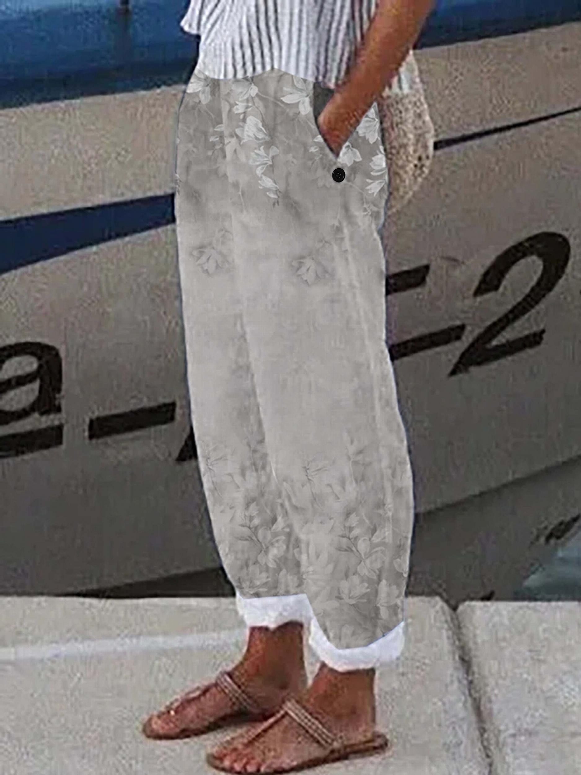 Graphic Print Dual Pockets Loose Pants Women's Clothing