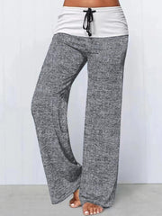 Block Drawstring Pants Long Length Wide Leg Pants Women's Clothing
