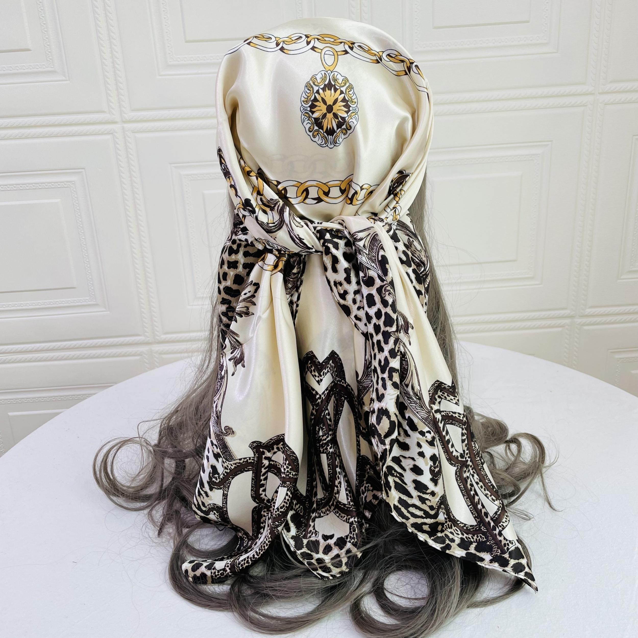 Leopard Chain Print Shawl Satin Square Scarf Bandana Silk Head Wrap