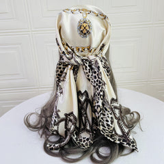 Leopard Chain Print Shawl Satin Square Scarf Bandana Silk Head Wrap