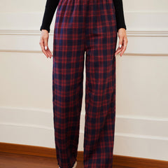 Plaid Elastic Waist Straight Leg Pants for Women