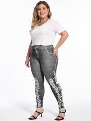 Floral Print High Rise Leggings Women's Plus Casual Skinny Pants