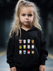 Kids Cartoon Coffee Cups Print Hoodie & Pants Set