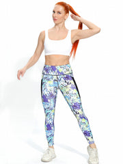 Leaf Print Yoga Pants High Stretch With Pocket Slimming Leggings