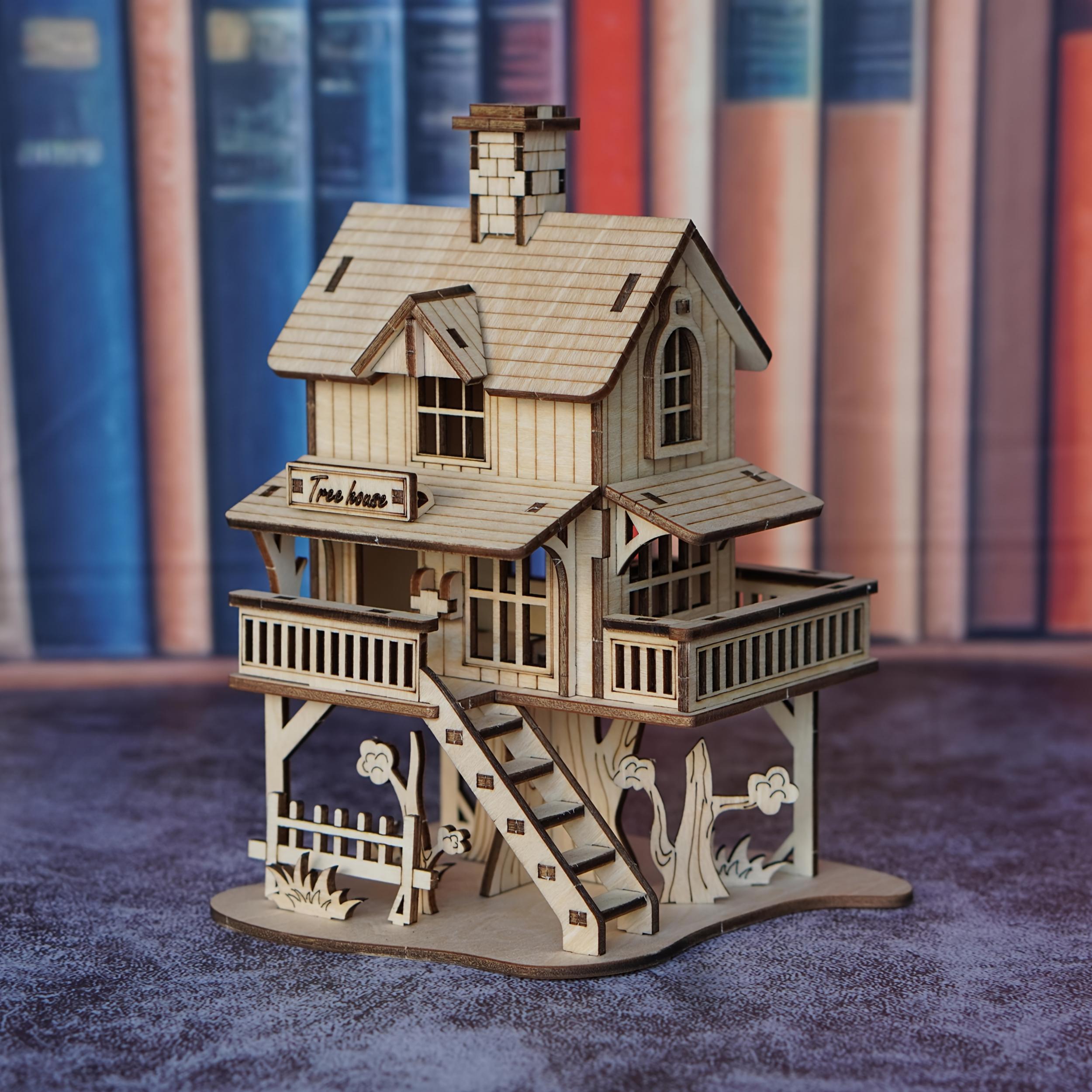 Wooden Forest Cabin 3D Puzzle Kit Yellow