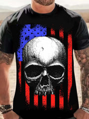 American Flag & Skull Print Tee for Men