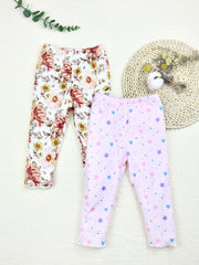 2pcs Toddler Baby Girls Cropped Leggings Flower Heart Allover Print Crop Pants