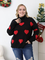 Heart Pattern Turtleneck Sweater Long Sleeve Loose Pullover