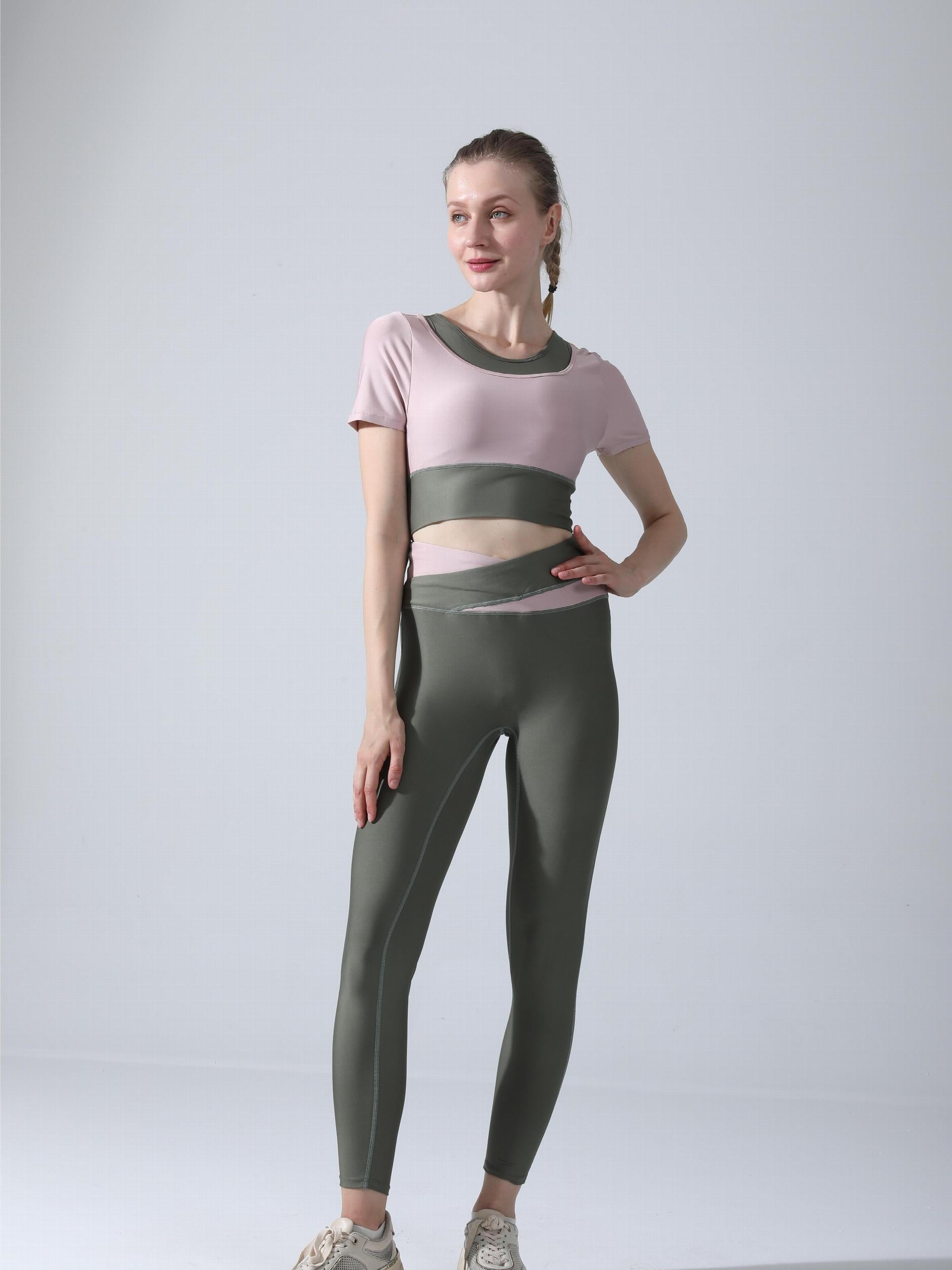 High Waist Women's Short Sleeved Sports Suit