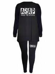 Letter Print Top & Leggings 2 Piece Set