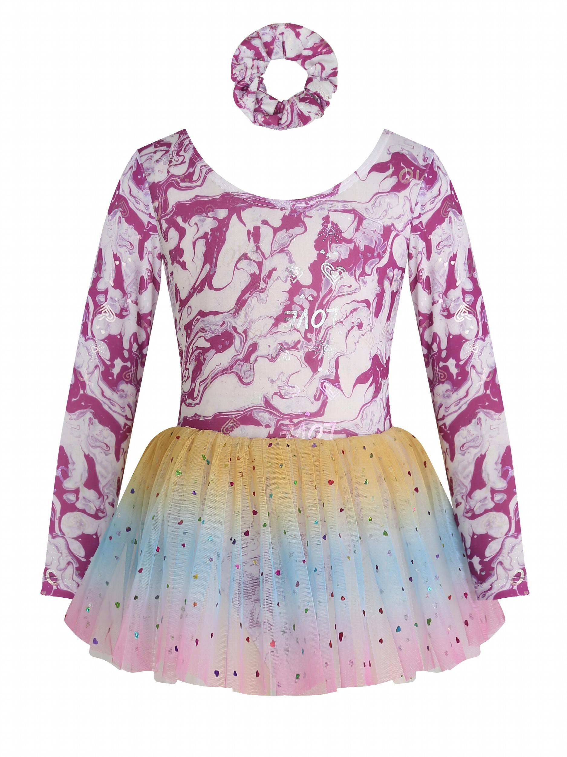 Girls Long Sleeve Back Bow Stars Sequins Tulle Tutu Patchwork Dress