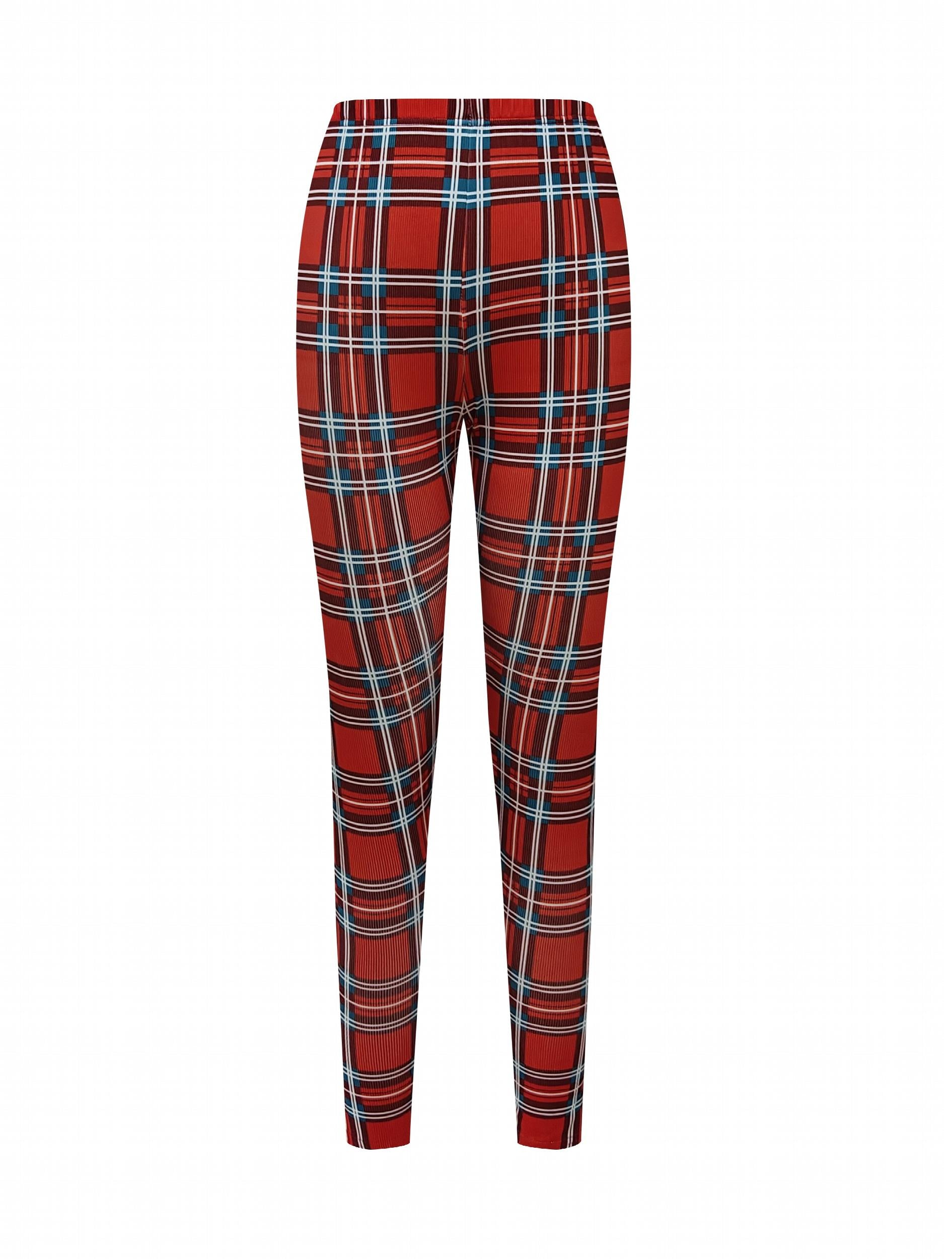 Plaid Print Block Yoga Pants High Stretch Leggings