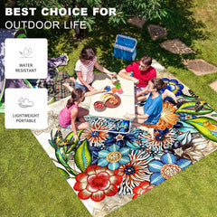 Flowers And Birds Print Outdoor Picnic Mat Waterproof Sandproof