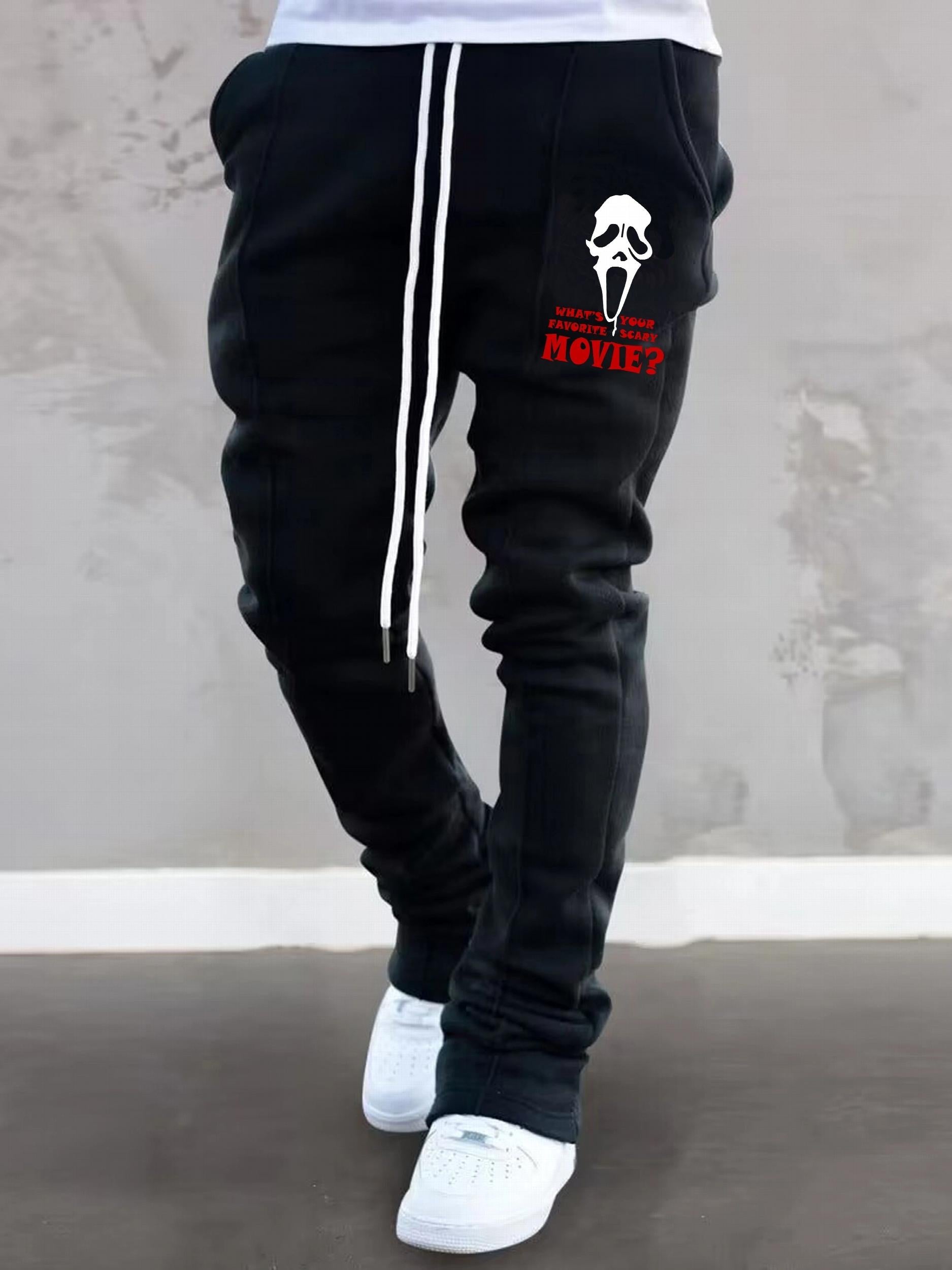 Men's Casual Sweatpants V Butterfly Graphic Pocket Elastic Waist Drawstring Flar