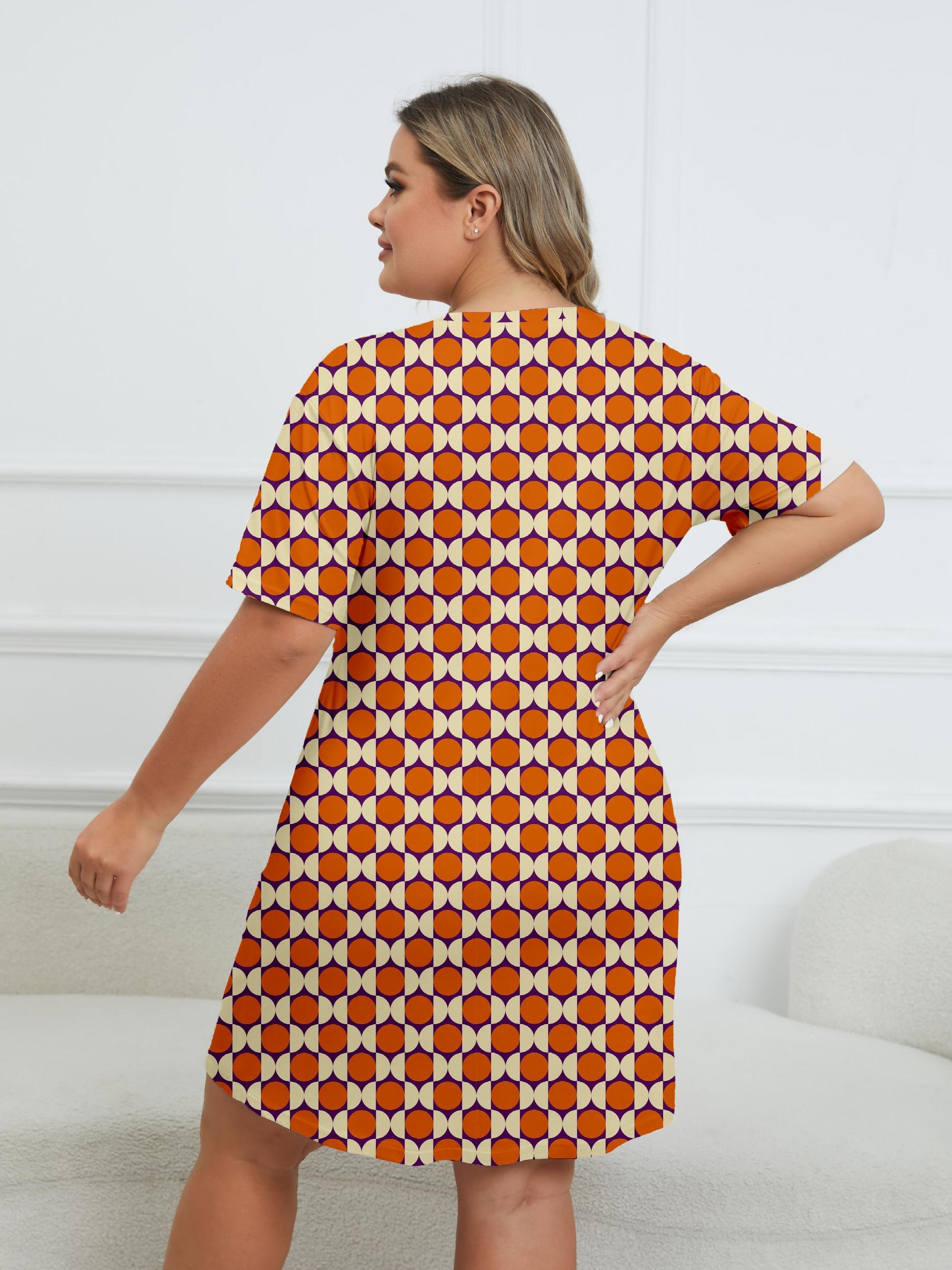 Print Round Neck Short Sleeve Dress Plus Size