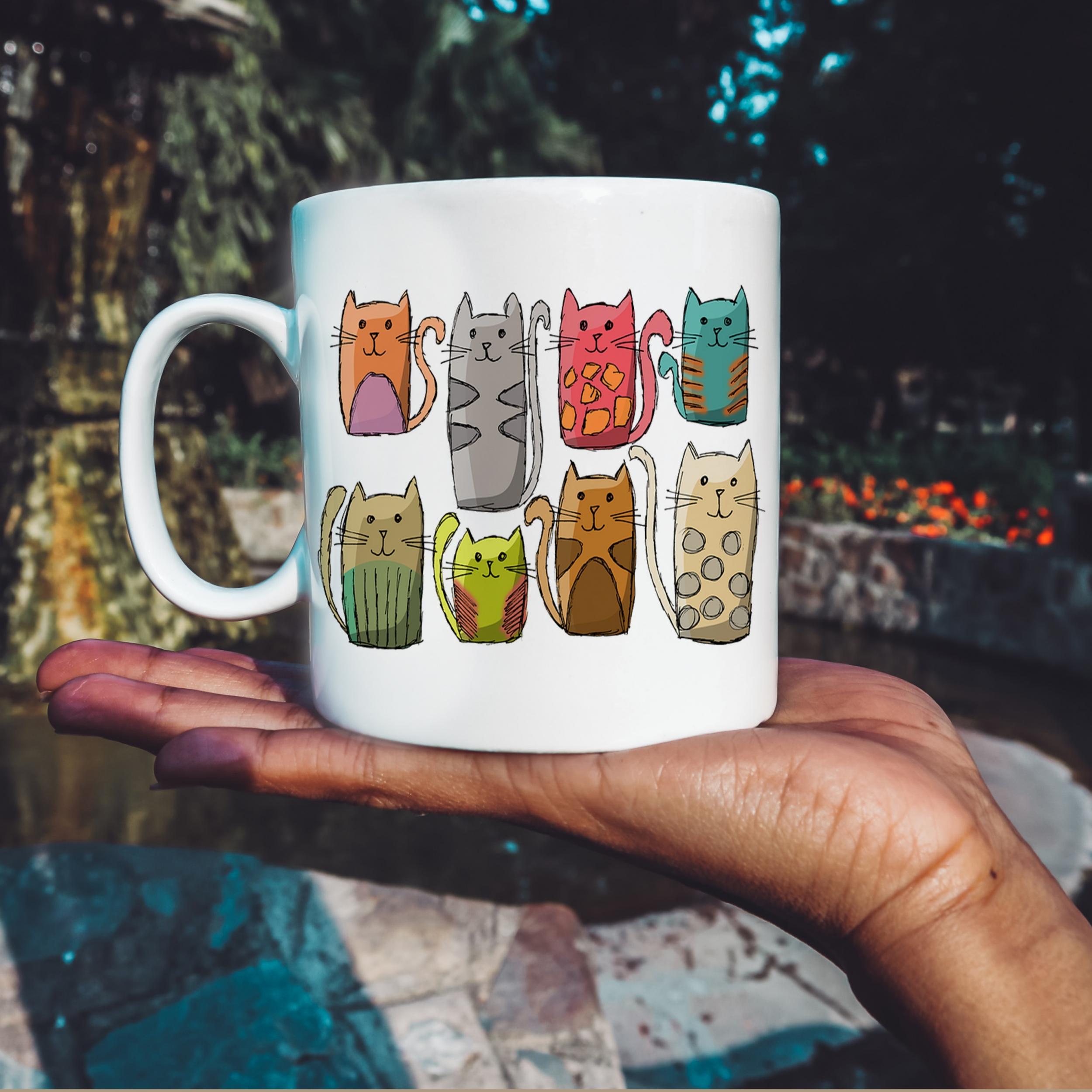 11oz Cat Pattern Ceramic Cup for Camping Picnic Travel