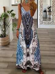 Paisley & Snake Print V-Neck Maxi Dress