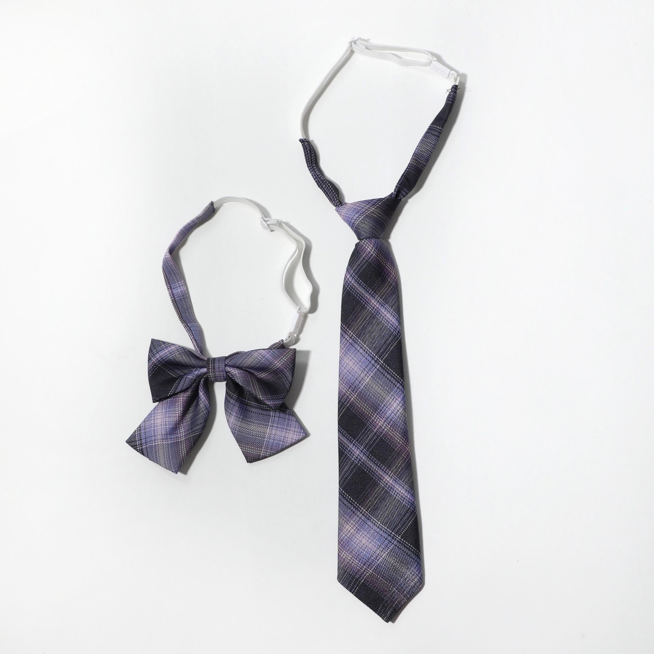 2pcs Purple Plaid Bow Tie Women Casual Neck Tie for Party Prom College Style