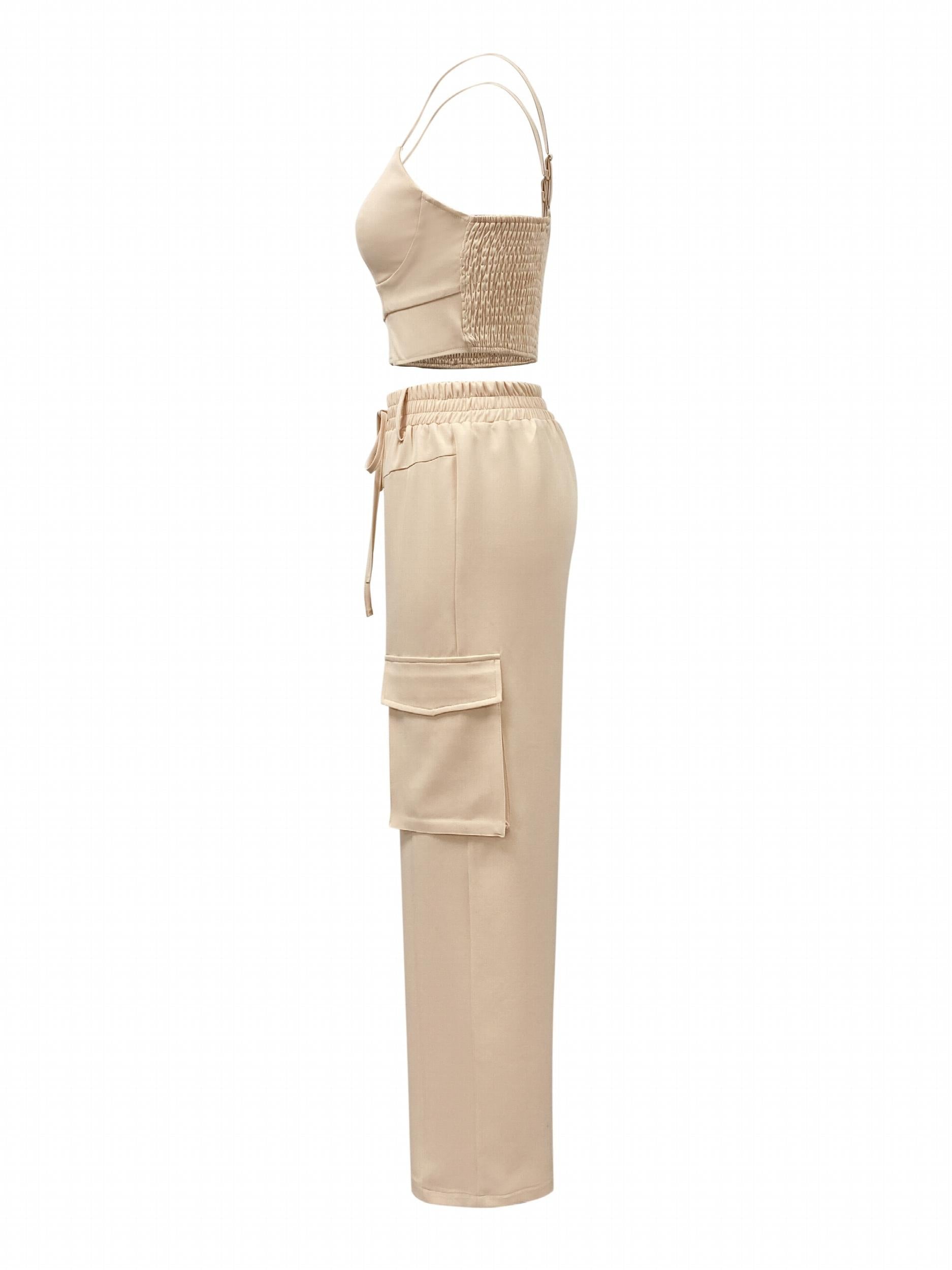 Women's Spaghetti Crop Vest & Drawstring Pants Set