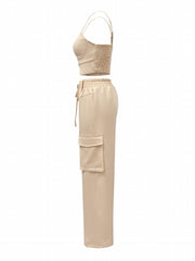 Women's Spaghetti Crop Vest & Drawstring Pants Set