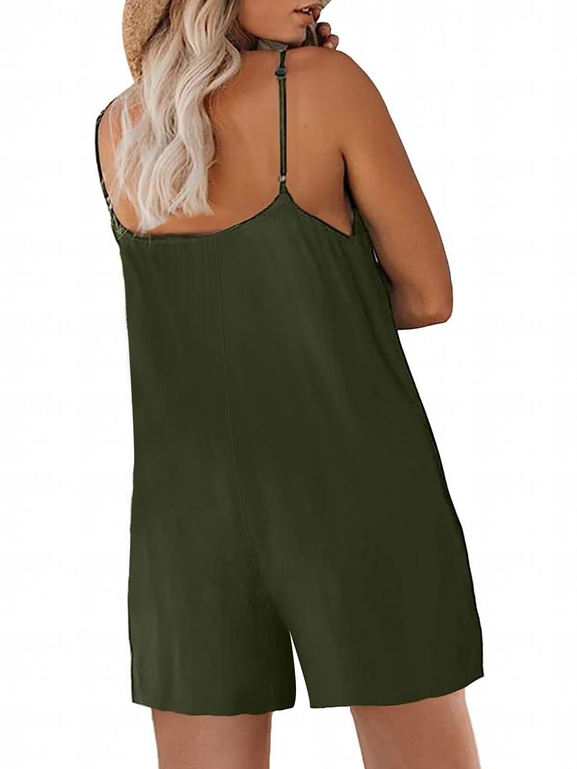Casual Romper Women's Plus Solid Round Neck Romper With Pockets