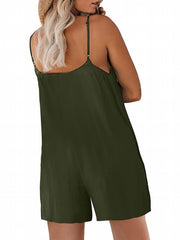 Casual Romper Women's Plus Solid Round Neck Romper With Pockets