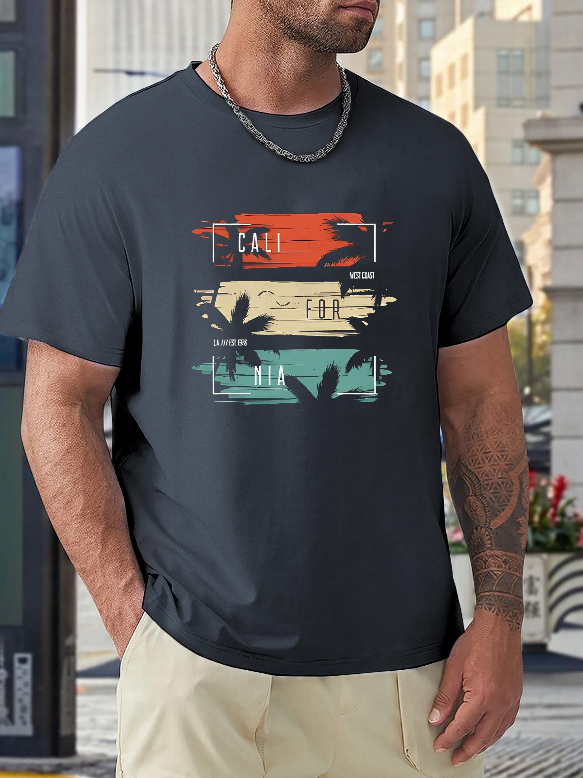 California Block Pattern Print Men's Sports T-shirt
