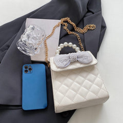 Mini Faux Pearl Handle Shoulder Bag Bow Decor Chain Strap Crossbody Bag