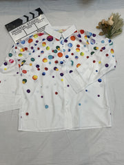 Colorful Dot Print Button Up Blouse
