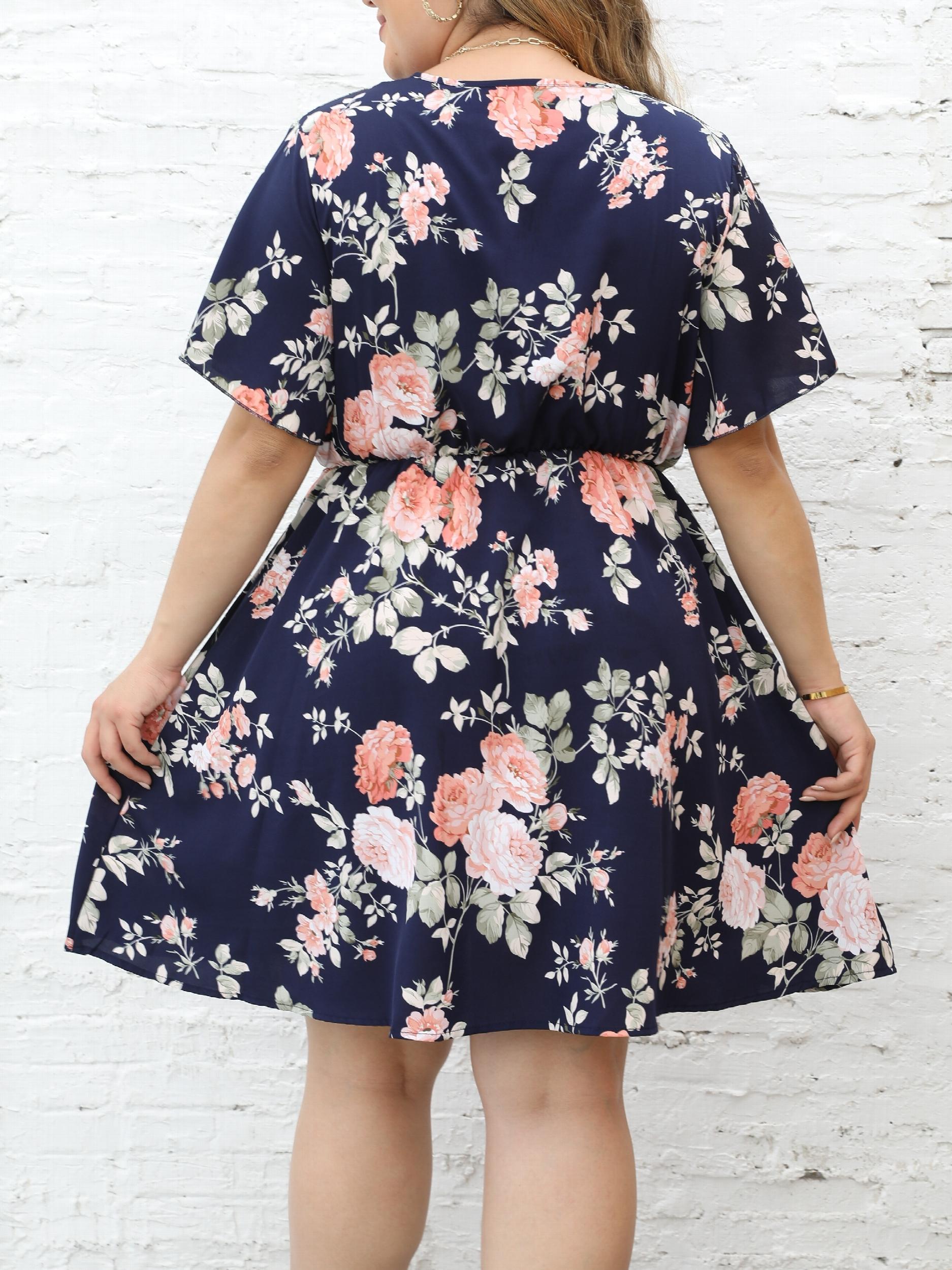 Floral Print Ruffle Sleeve Plus Size Boho Dress