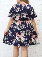 Floral Print Ruffle Sleeve Plus Size Boho Dress