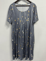 Leaf Print Short Sleeve Casual Dress With Pockets