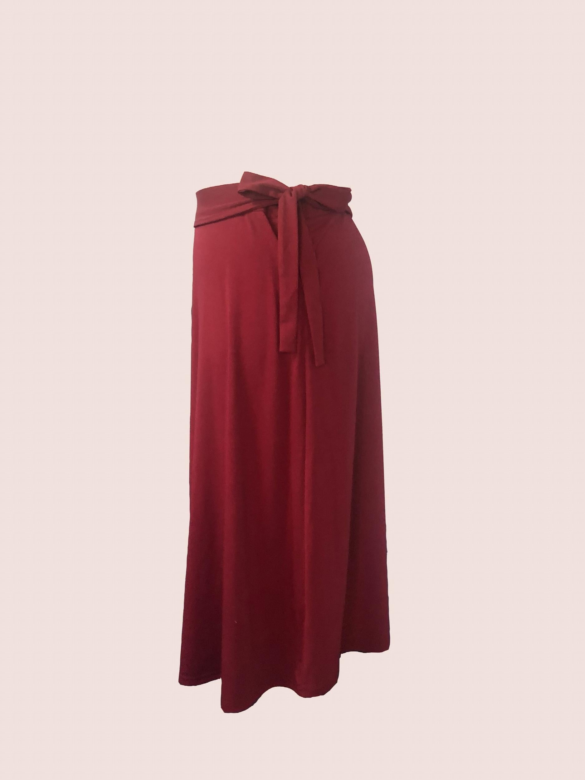 Solid Maxi Skirt With Belt - High Rise Non Stretch